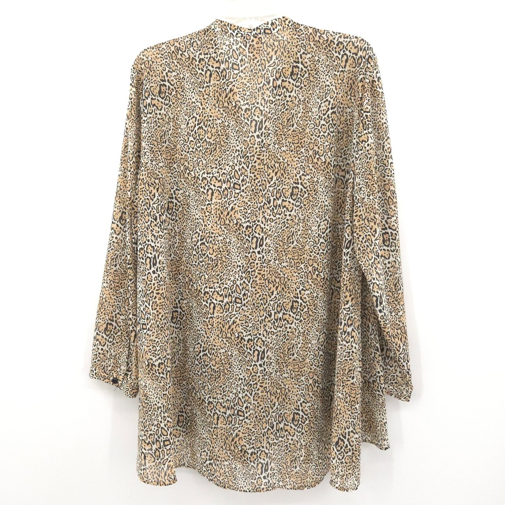 Chico's Button Down Chiffon Tunic Women 3 (XL) Tan Leopard Print Long Sleeve - Picture 7 of 8